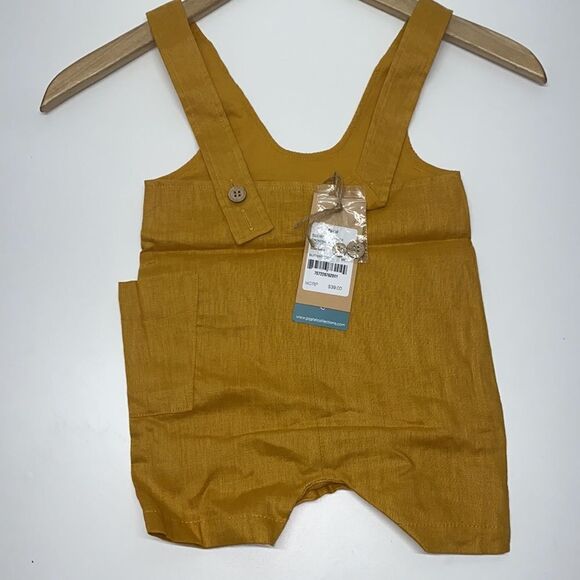 Pastel CRISSBACK SHORTALL WITH POCKET COLOR Butterscotch 100% Linen romper New - Picture 5 of 5